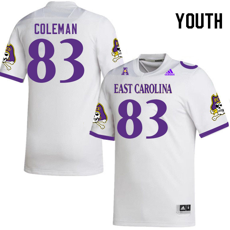 Youth #83 Blue Coleman ECU Pirates 2023 College Football Jerseys Stitched-White